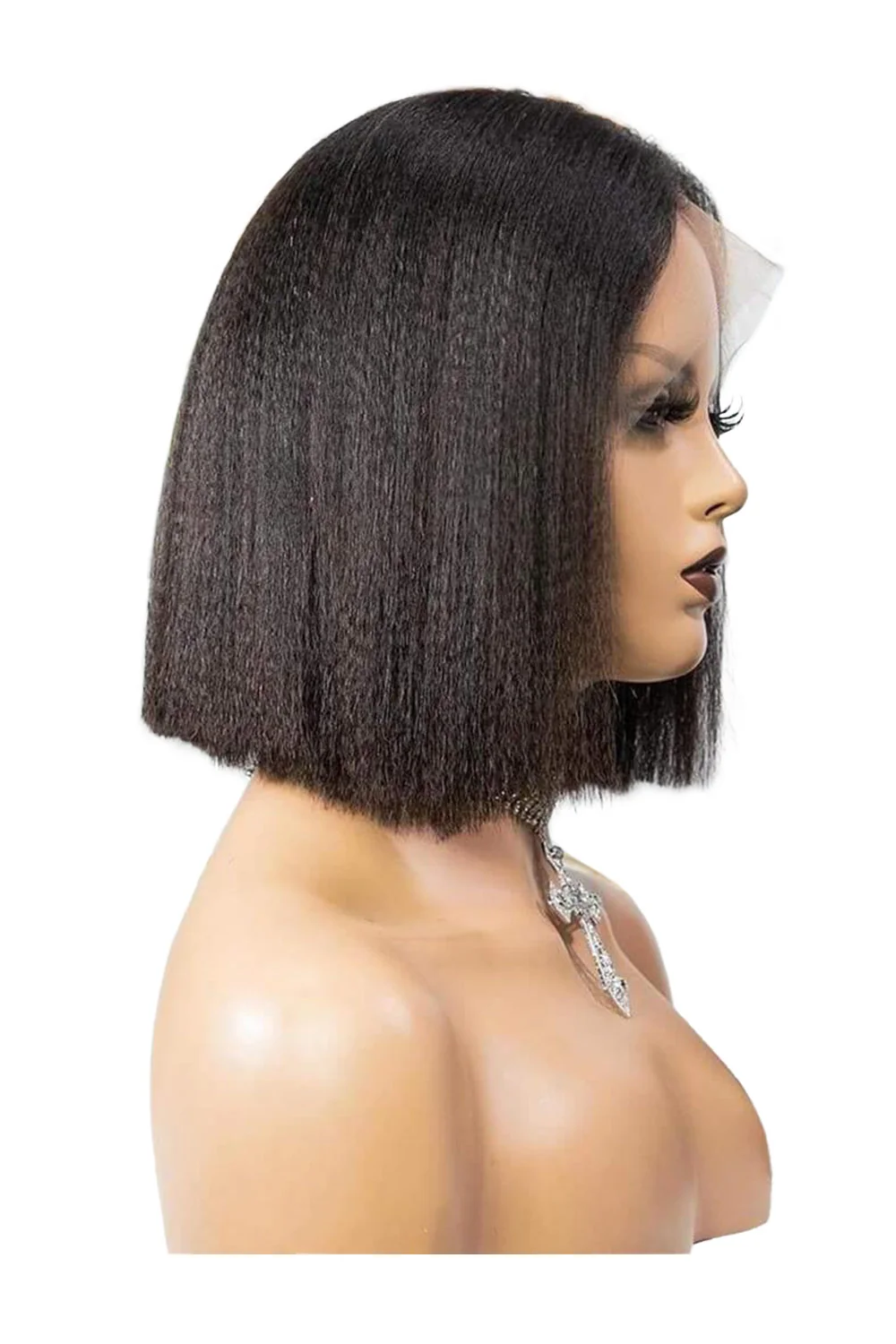 Blunt Cut Yaki Straight Short Bob 13x4 Full Frontal Lace Wig Glueless - Image 3