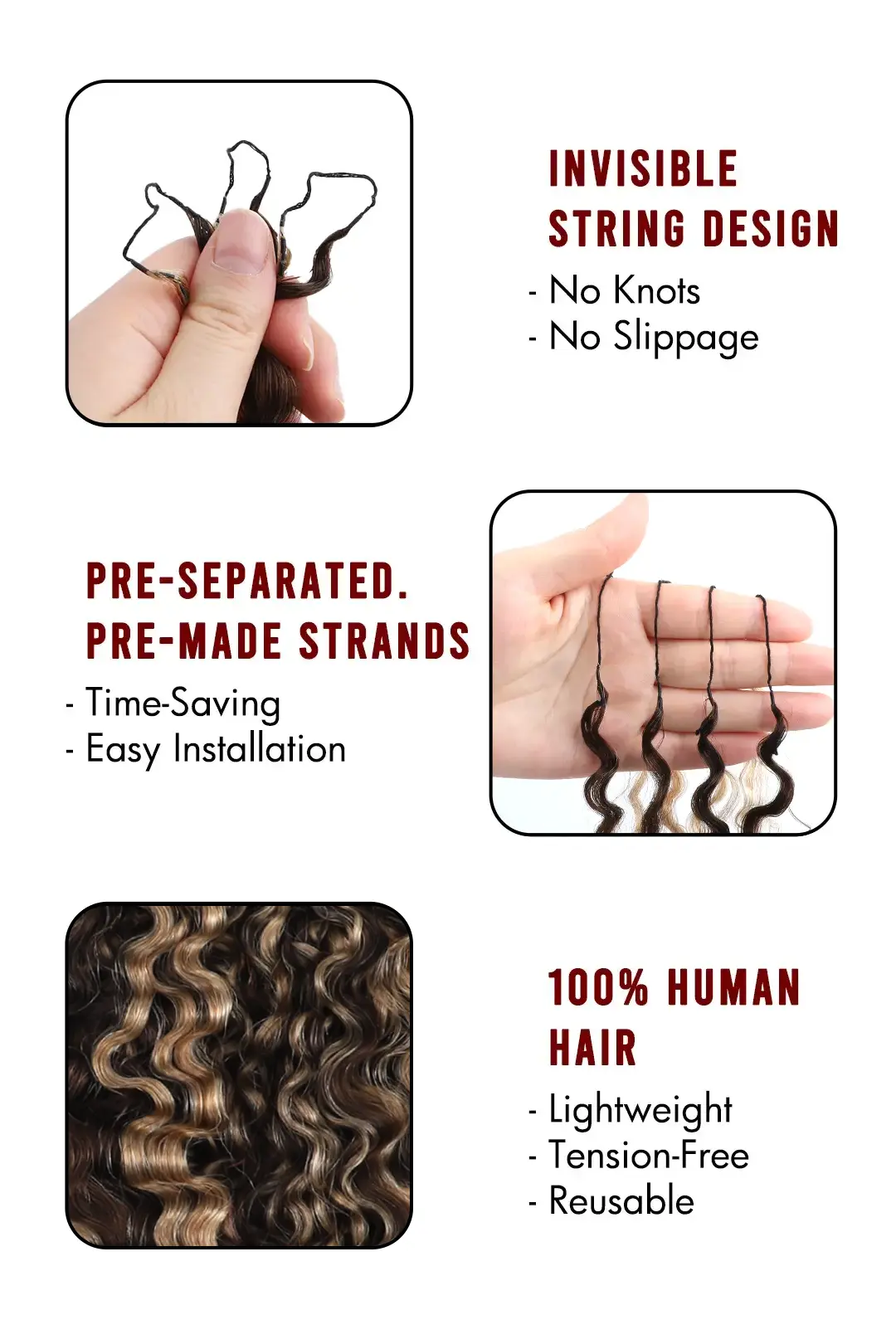 #4/27 Mixed Color Burmese Curly with Spiral Curls Crochet Miracle Knots Hair - Image 4