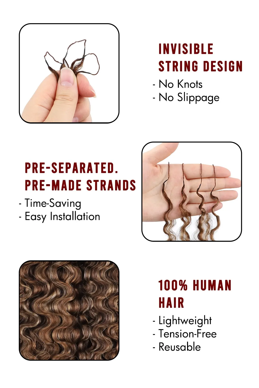 #4A/27/30 Mixed Color Burmese Curly with Spiral Curls Crochet Hair for Miracle Knots - Image 4