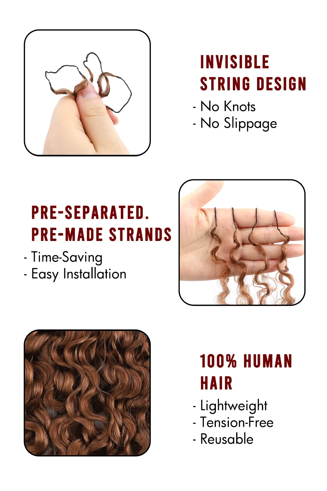 Auburn Brown #30 Burmese Curly with Spiral Curls Crochet Miracle Knots Hair - Image 4