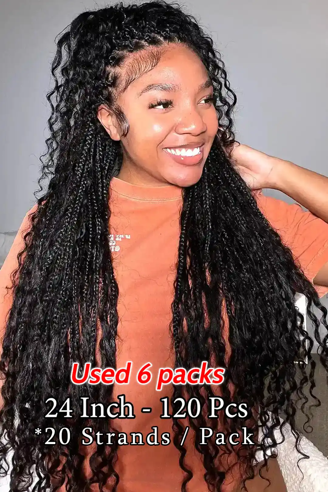Boho Crochet Box Braids with Human Hair Curls Pre-Looped Deep Wave BB01 - Image 3