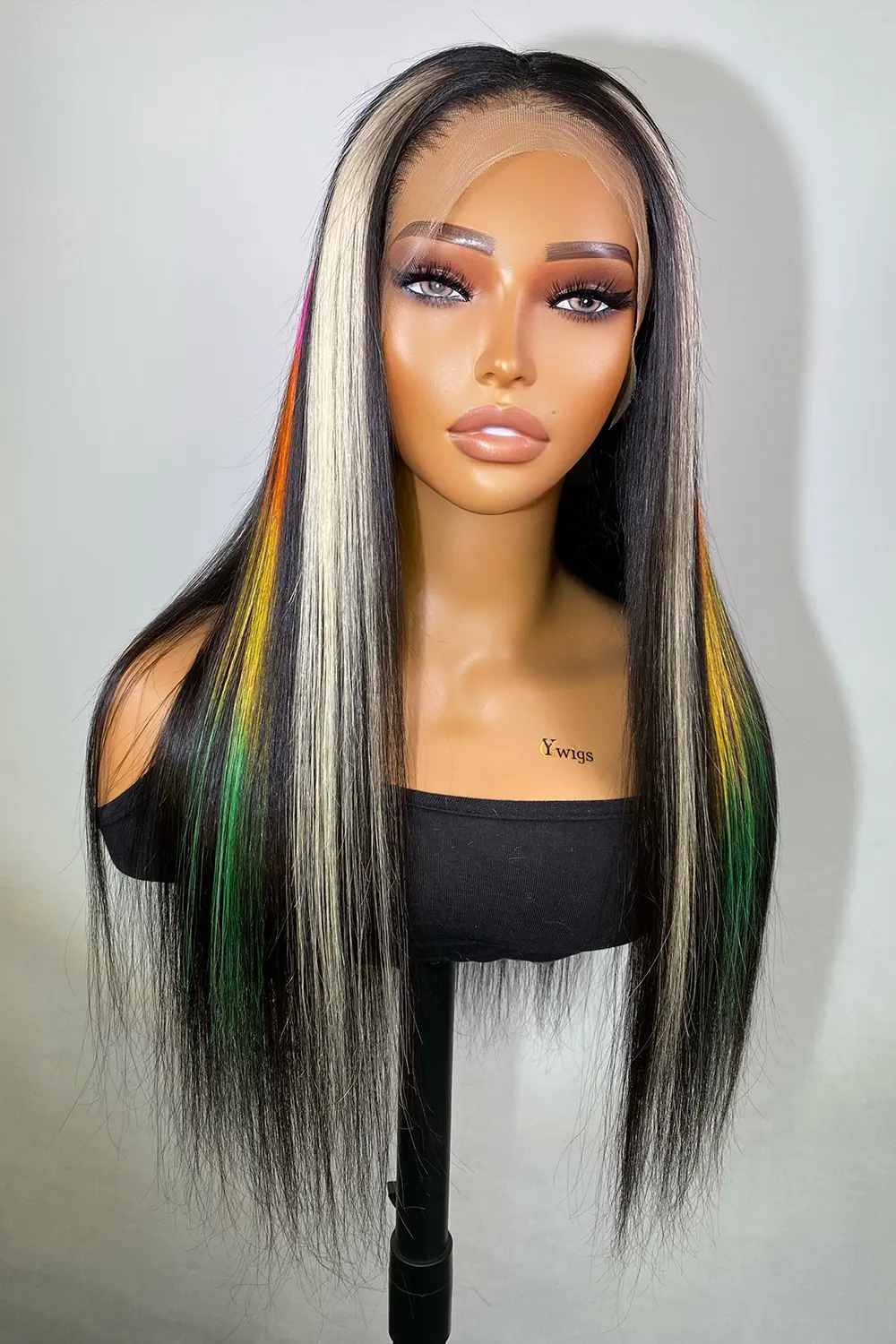 Bright Rainbow Colored Wig Glueless HD Lace Front Straight Highlights - Image 4