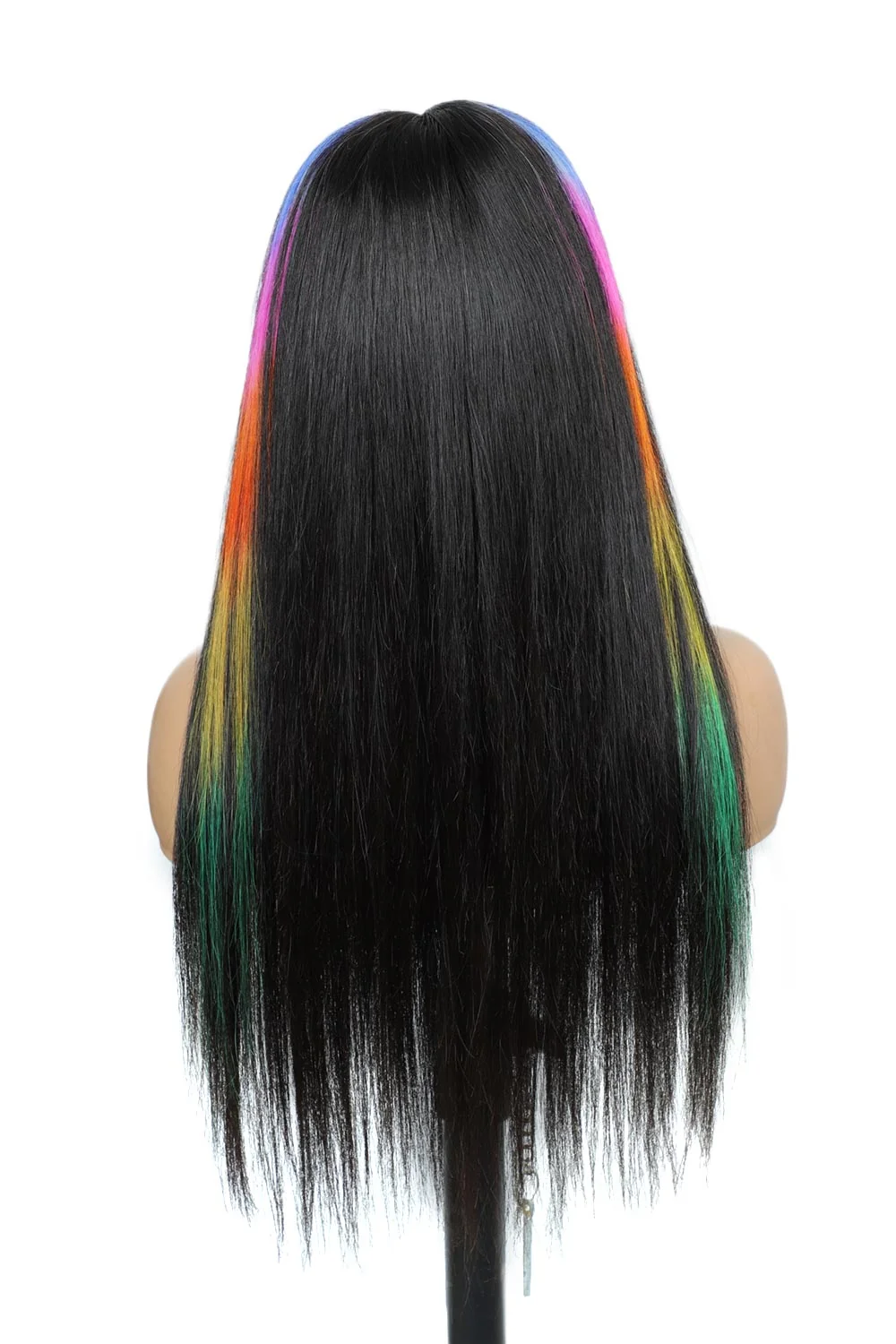 Bright Rainbow Colored Wig Glueless HD Lace Front Straight Highlights - Image 7