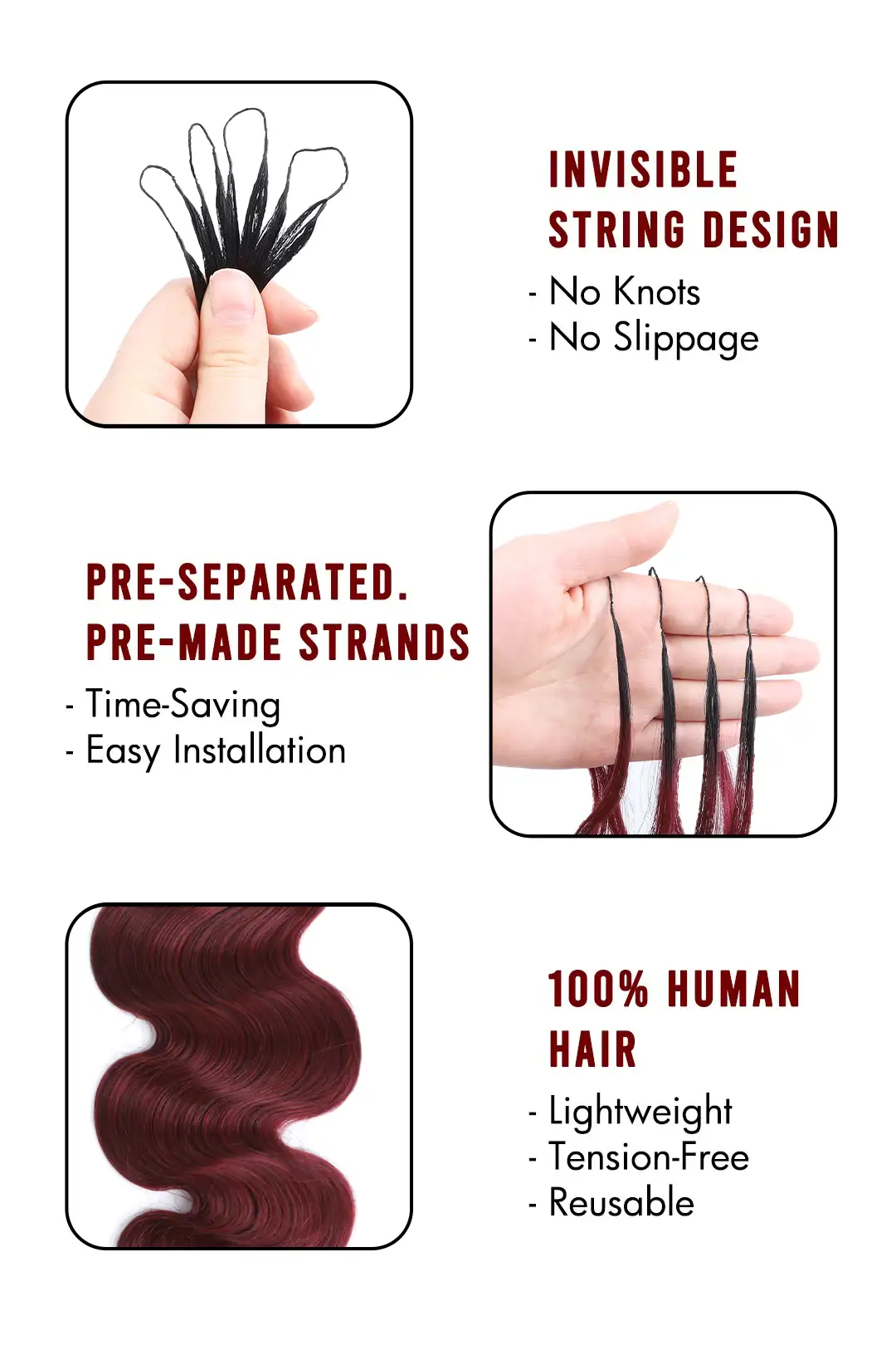 Double Drawn Burgundy Ombre Body Wave Crochet Hair - T1B/99J - Image 6