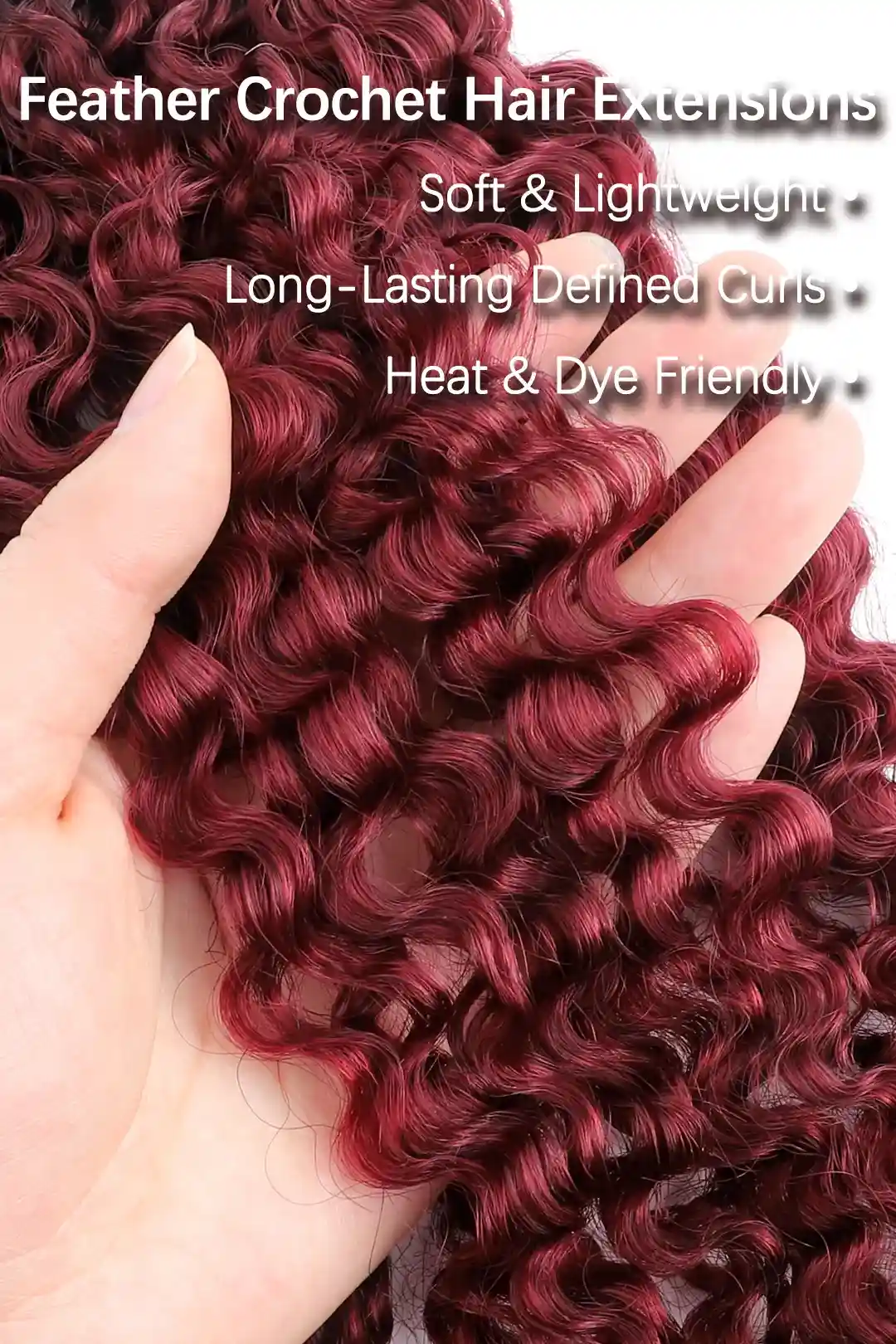 Burgundy Ombre Water Deep Wave Feather Crochet Hair - T1B/99J - Image 3