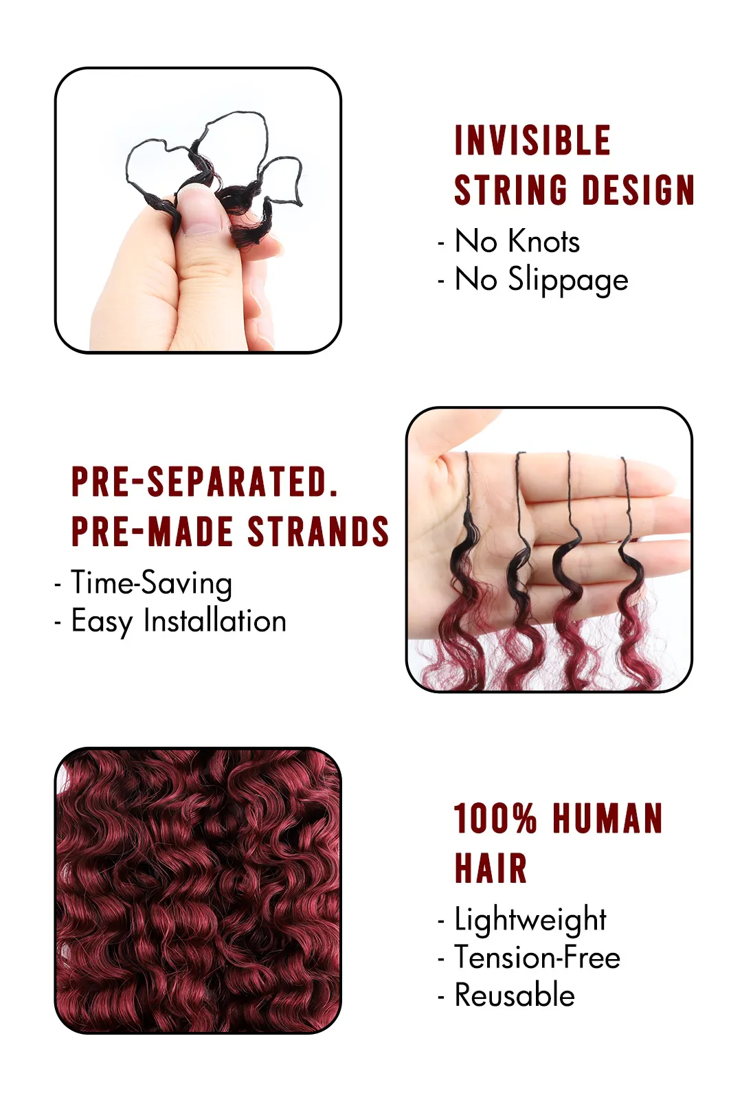 Burgundy Ombre Water Deep Wave Feather Crochet Hair - T1B/99J - Image 4