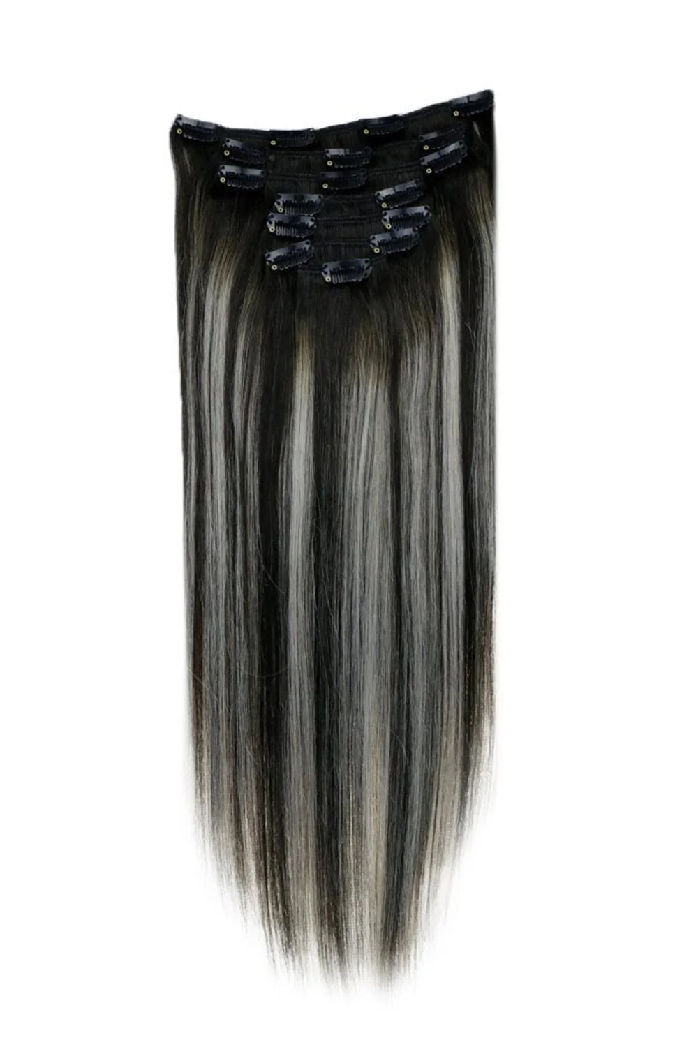 Piano Color Clip in Human Hair Extensions 1b/Silver for Thin Hair - Image 3
