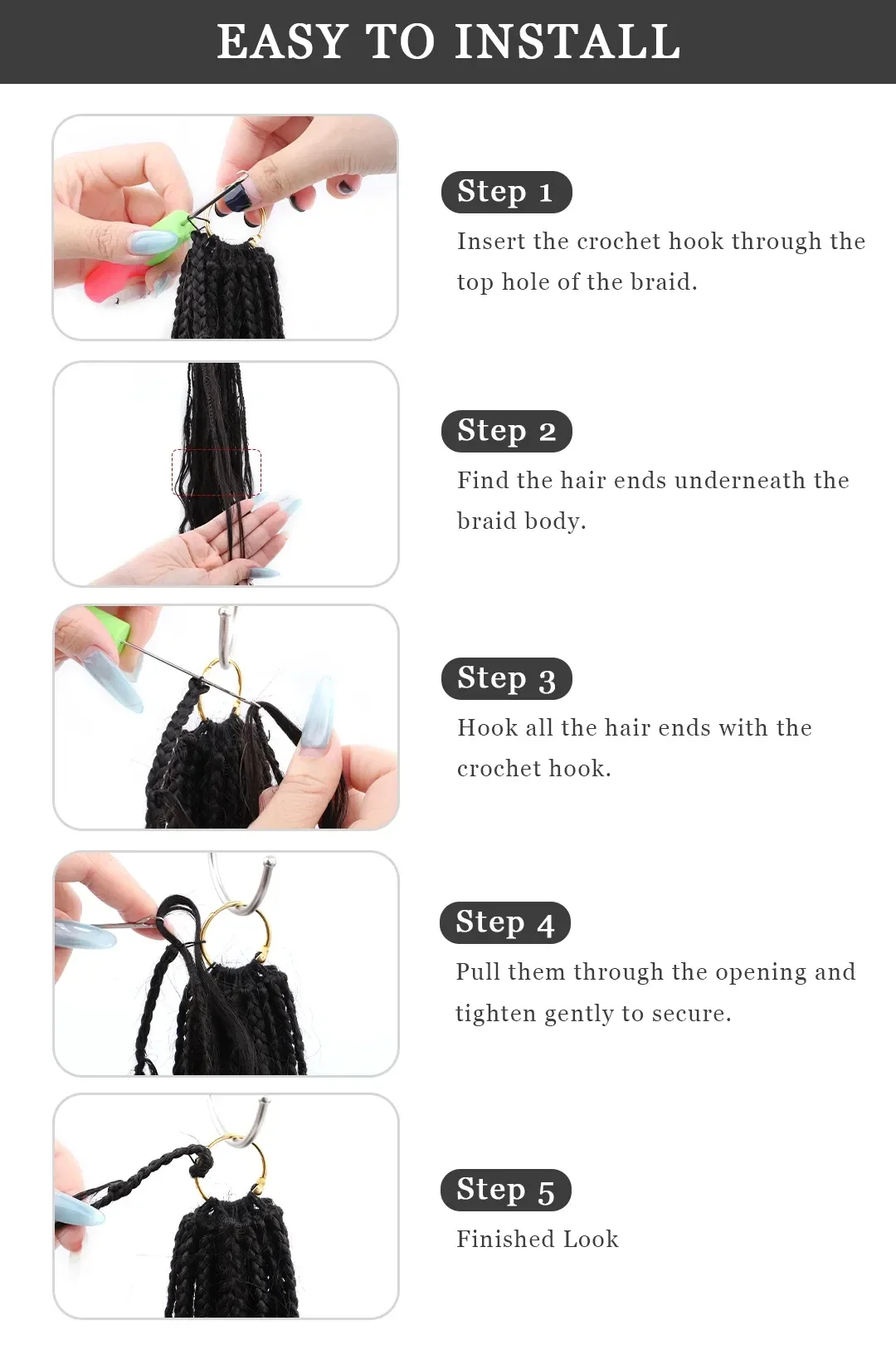 Crochet Miracle Knots Braids Pre-Looped Loose Wave Curls Human Hair 40 Strands - Image 5