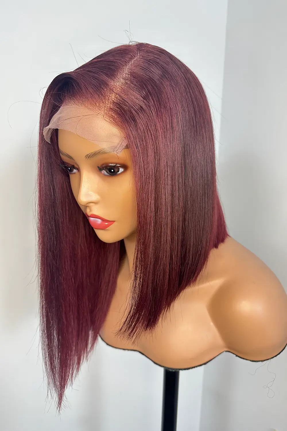 Designer Wigs-Patricia Burgundy Reddish Side Part 5x5 Lace Bob Wig