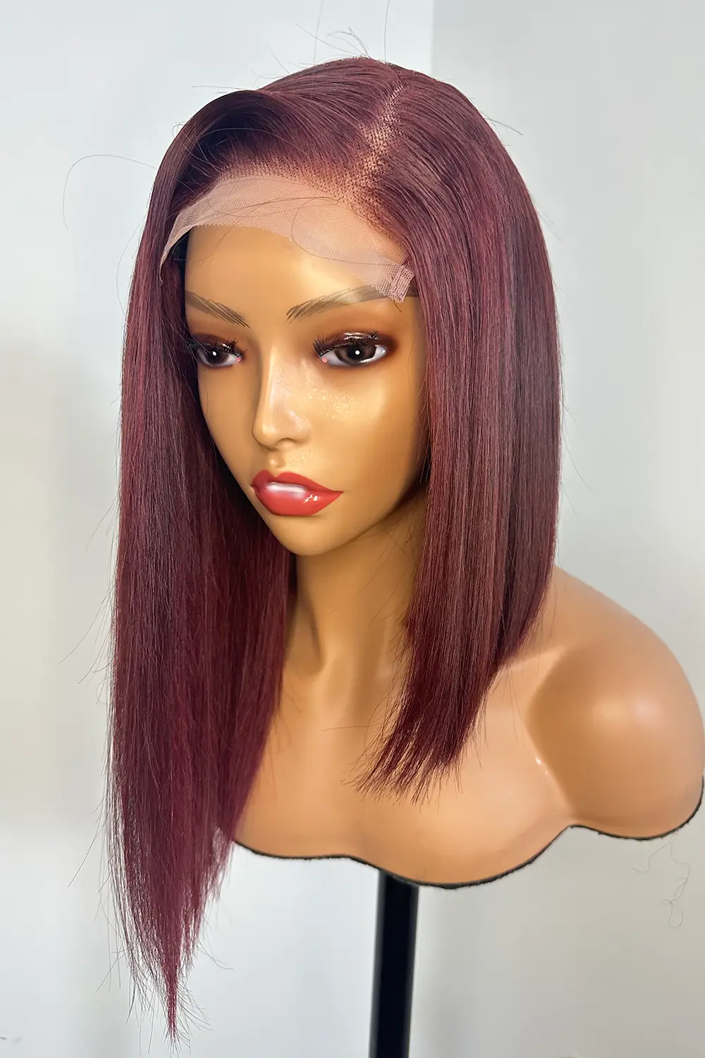 Designer Wigs-Patricia Burgundy Reddish Side Part 5x5 Lace Bob Wig - Image 3