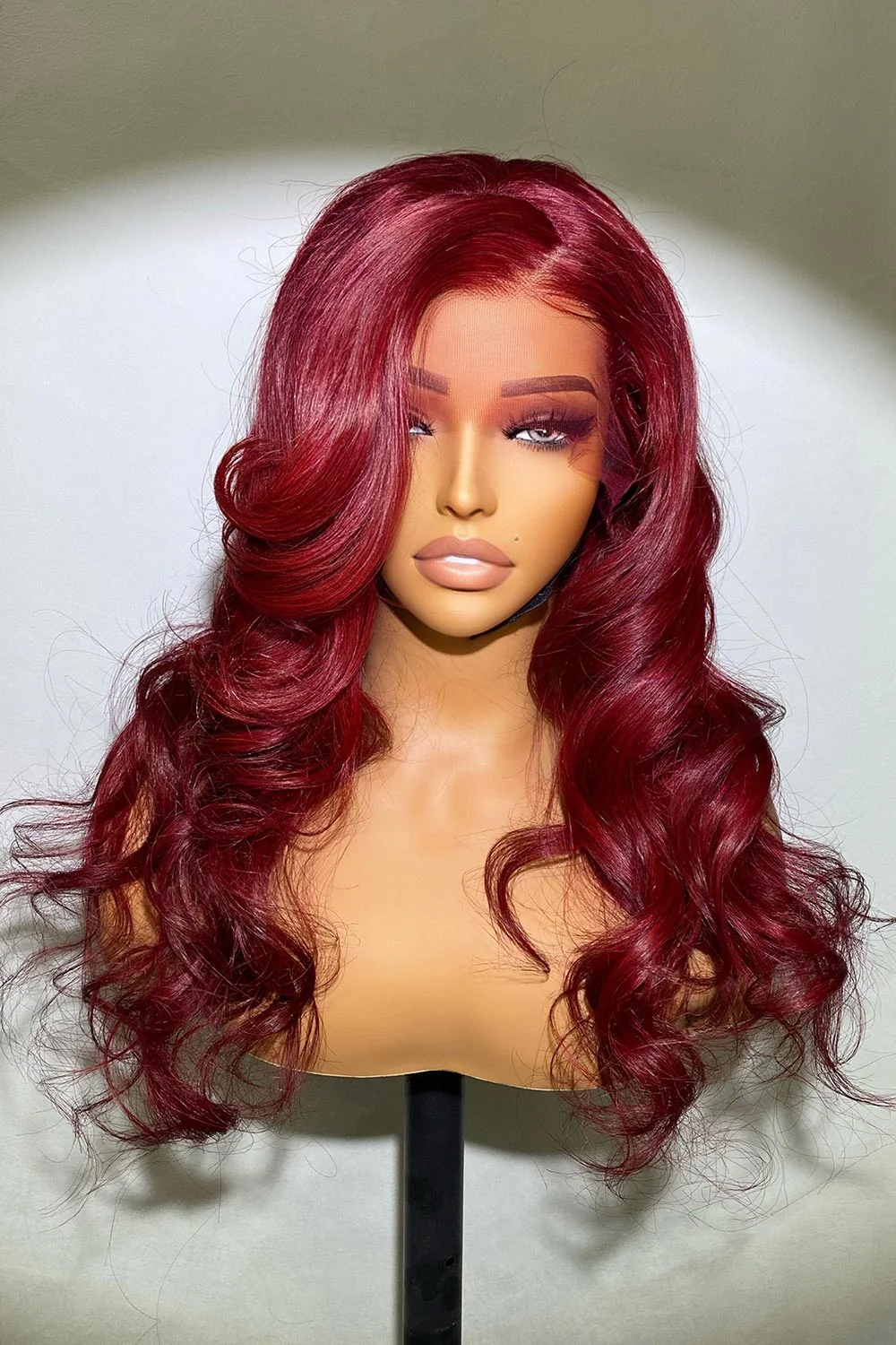 Designer Wigs-Dark Plum Color Loose Wave Invisible Lace Wig - Image 3
