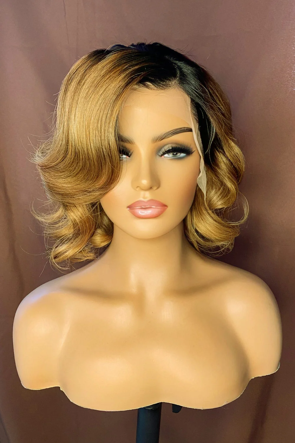 Designer Wigs-13x6 Lace Highlight Color Curly Bob Wigs DW27