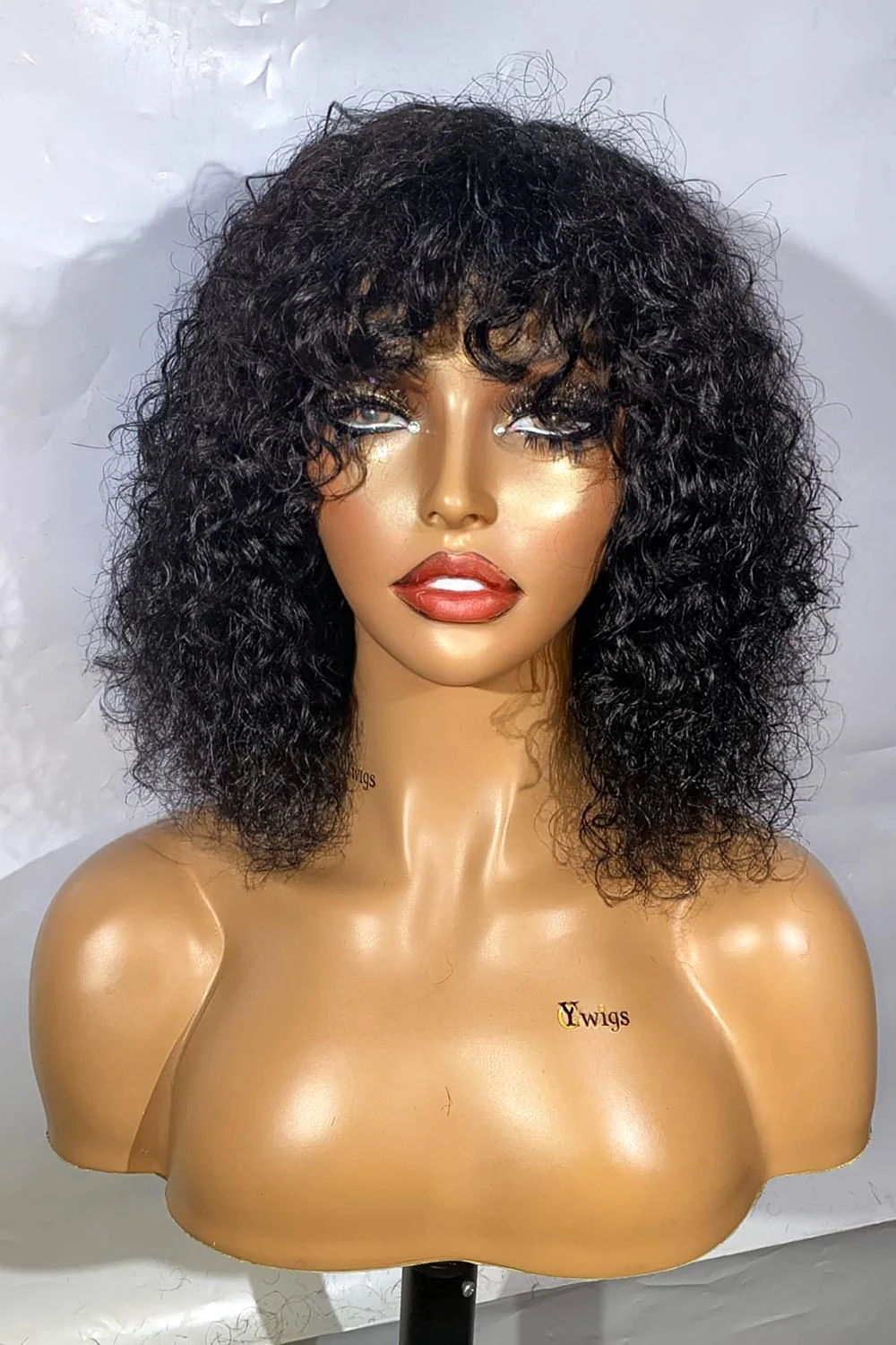 Designer Wigs-Super Easy Curly Wig With Bangs 12 inch - Image 3