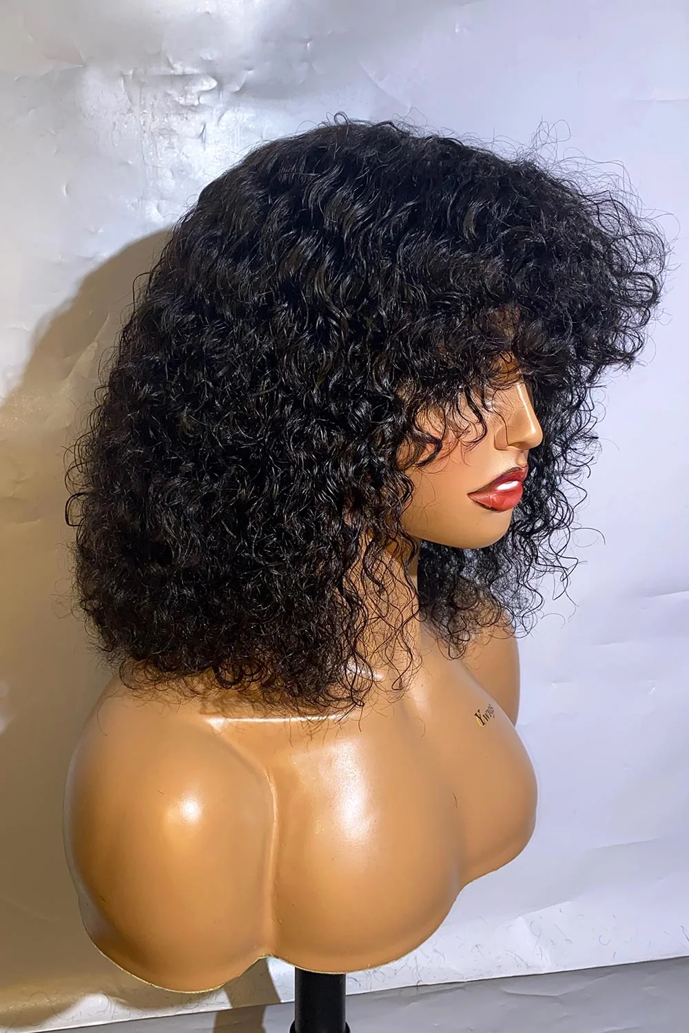 Designer Wigs-Super Easy Curly Wig With Bangs 12 inch - Image 5