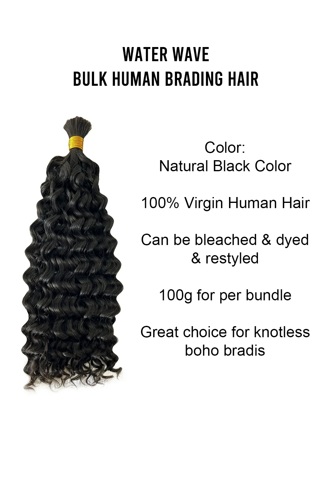 Water Wave Bulk Hair For Braiding Natural Black BU14 - Image 4