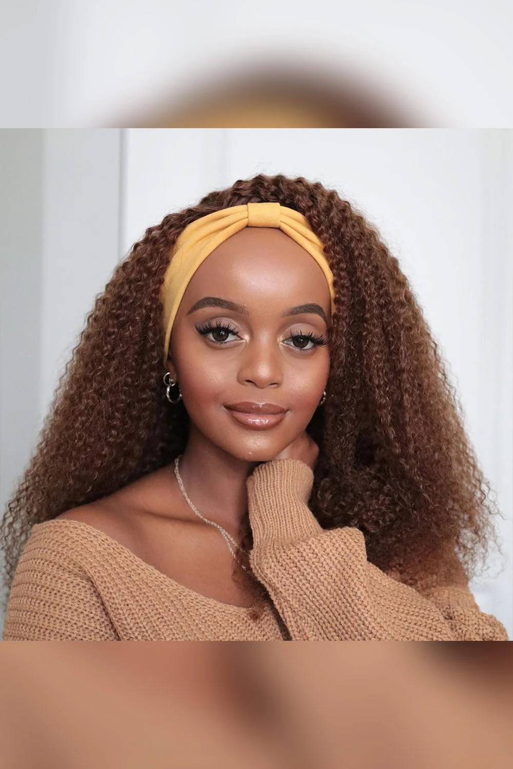 Chocolate Kinky Curly Headband Wig Human Hair HBW10 - Image 4
