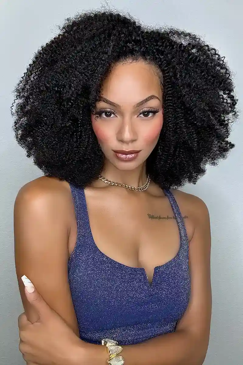 Double Drawn Feather Crochet Hair Afro Kinky Curly Human Hair FE27 - Image 2