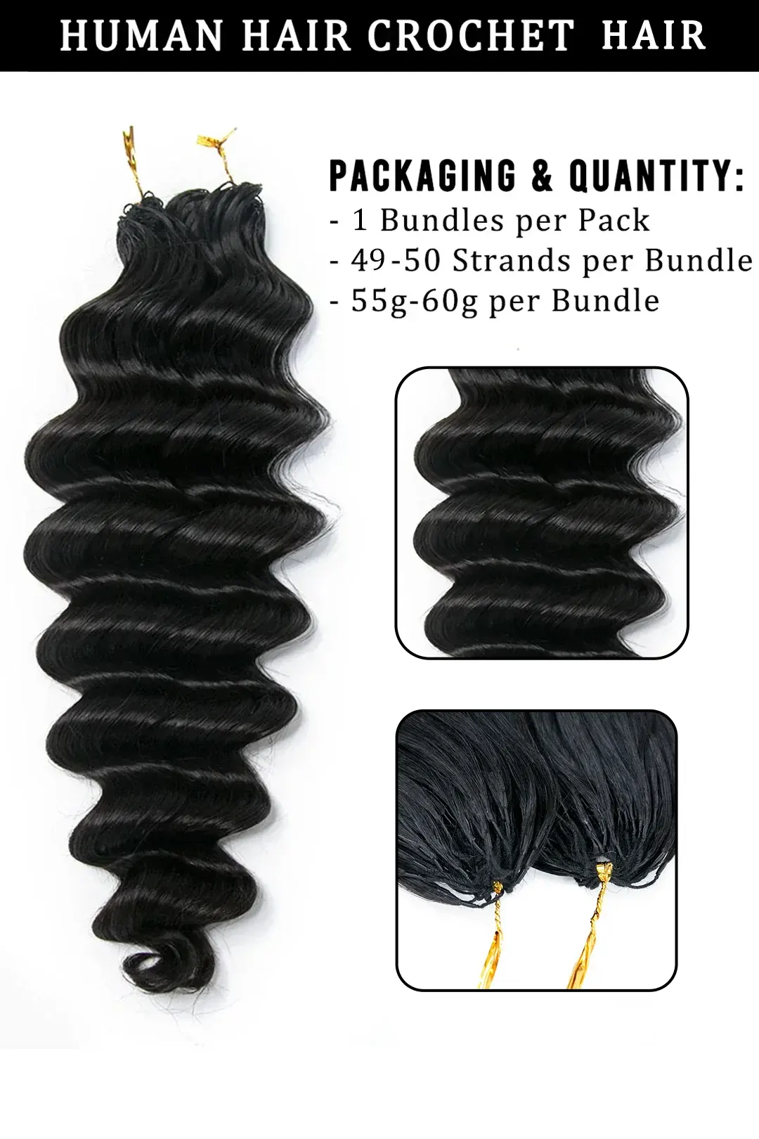 Double Drawn Feather Crochet Hair Loose Deep Wave Human Hair FE25 - Image 4