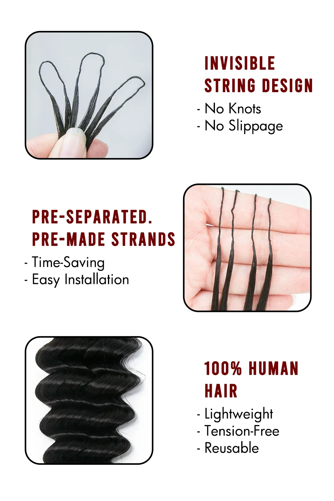 Double Drawn Feather Crochet Hair Loose Deep Wave Human Hair FE25 - Image 5