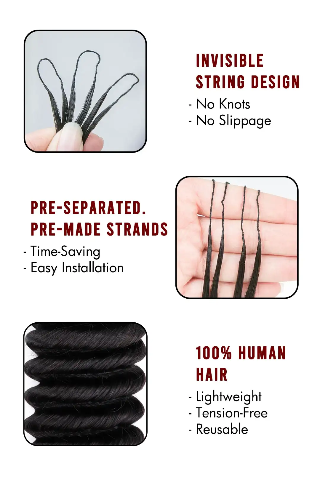 Handmade Feather Hair Loose Deep Wave Single-Strand with Loop - Image 6