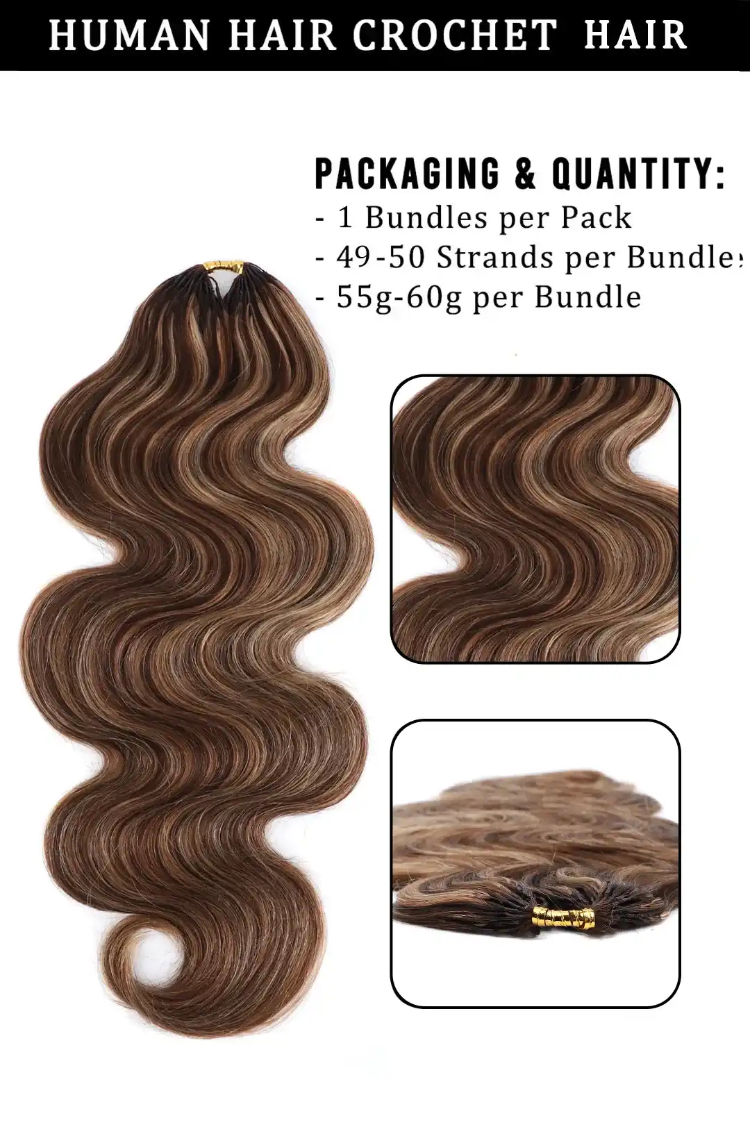 Highlight Blend #4/27/30 Body Wave Feather Crochet Human Hair - Image 4