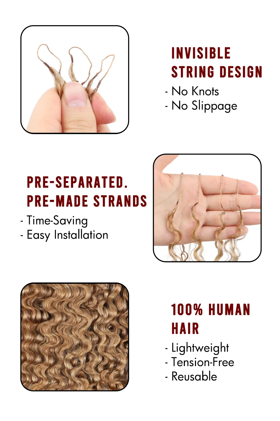 Honey Blonde #27 Water Deep Wave Feather Crochet Miracle Knots Hair - Image 4