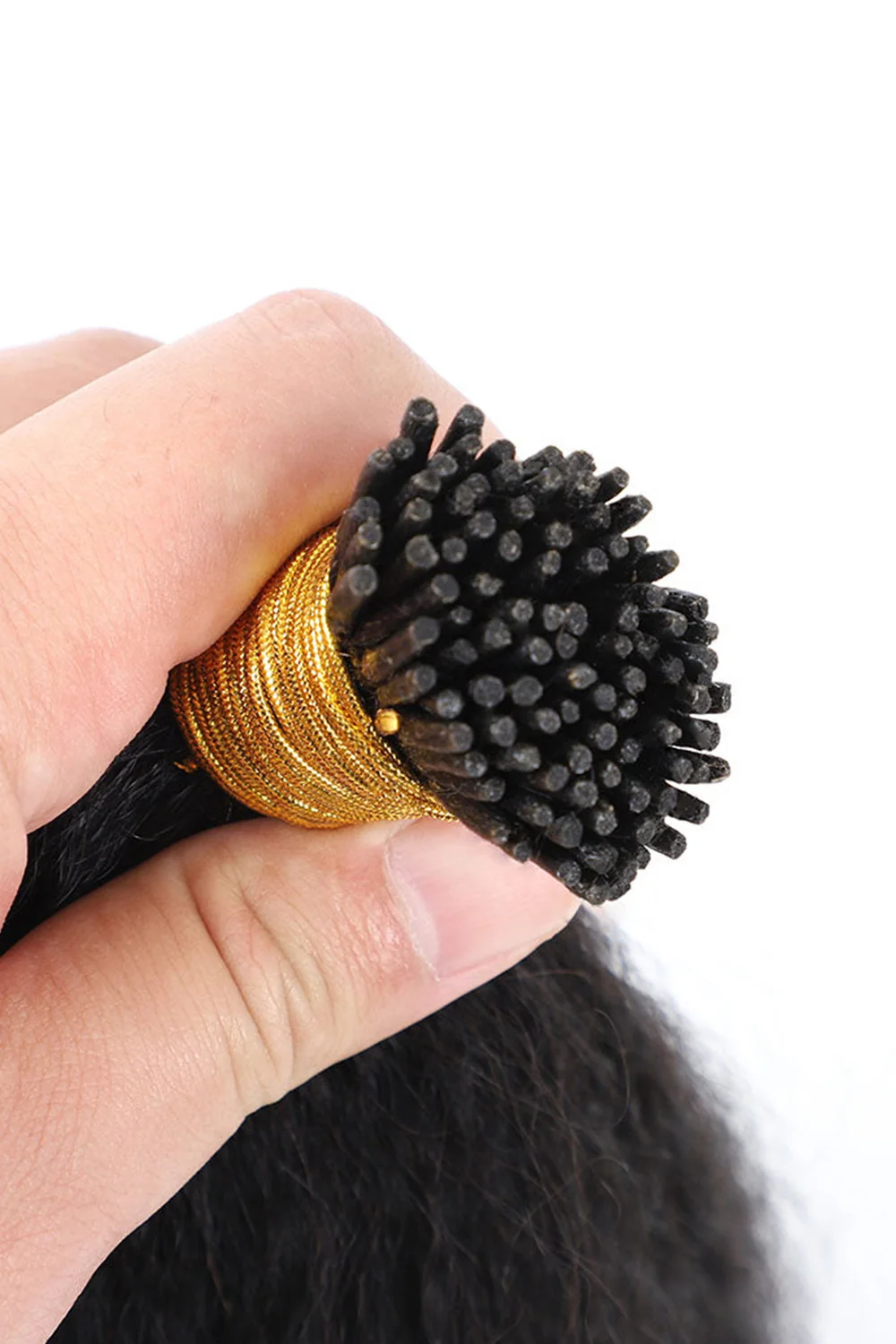 I Tip Black Hair Kinky Straight Remy Human Hair Extensions - Image 5
