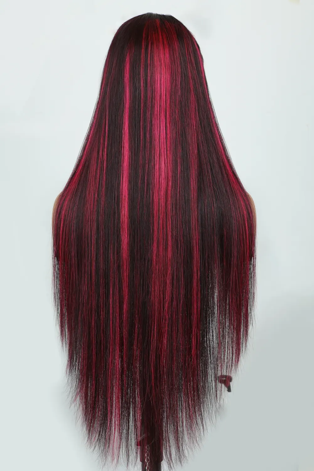 Layered Wolf Cut Burgundy Skunk Stripe Wig Glueless HD Lace Straight - Image 4