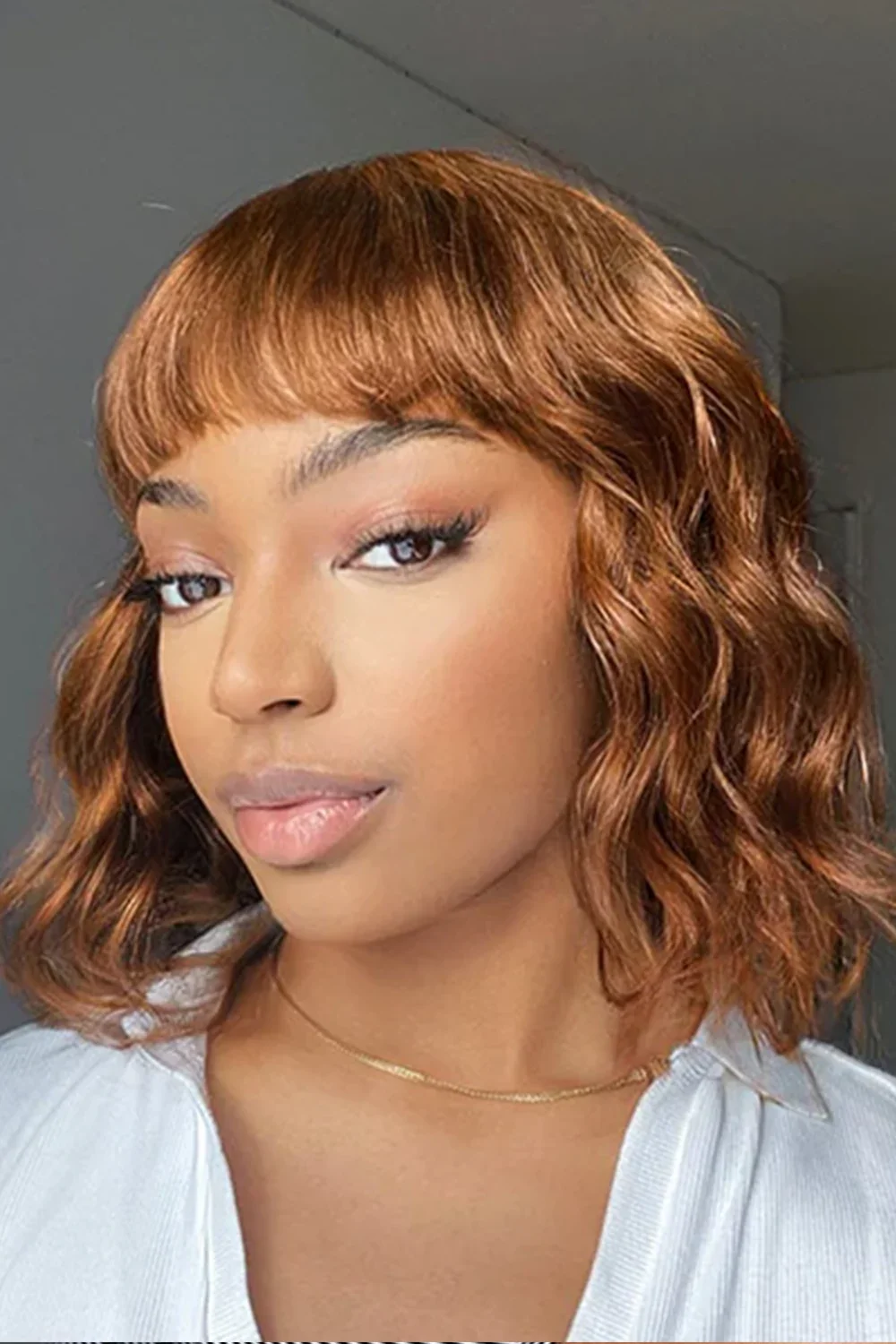 No Glue Lace Top Wigs Big Ocean Wave 12 inch Bob with Bangs - Image 3