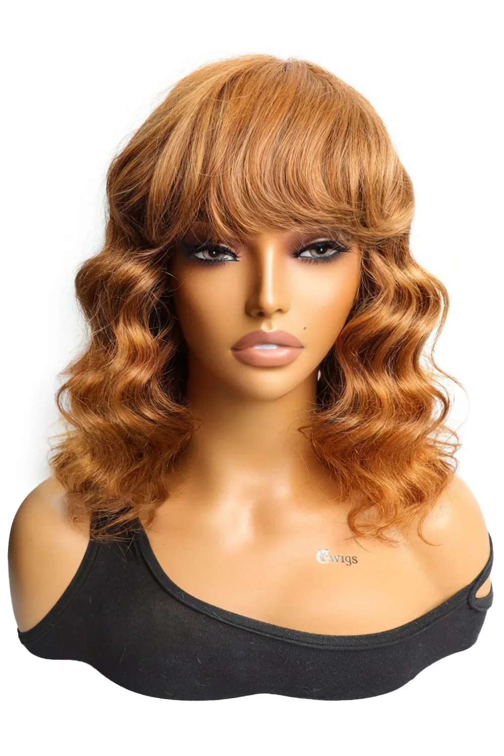 No Glue Lace Top Wigs Big Ocean Wave 12 inch Bob with Bangs - Image 4