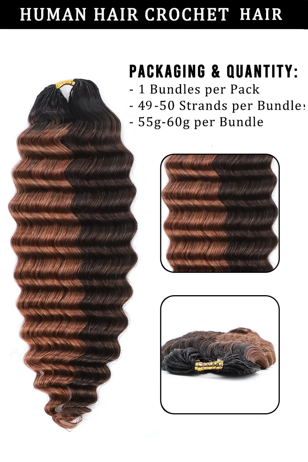T-Natural Black Piano Color #4/30 Deep Wave Feather Crochet Hair - Image 5