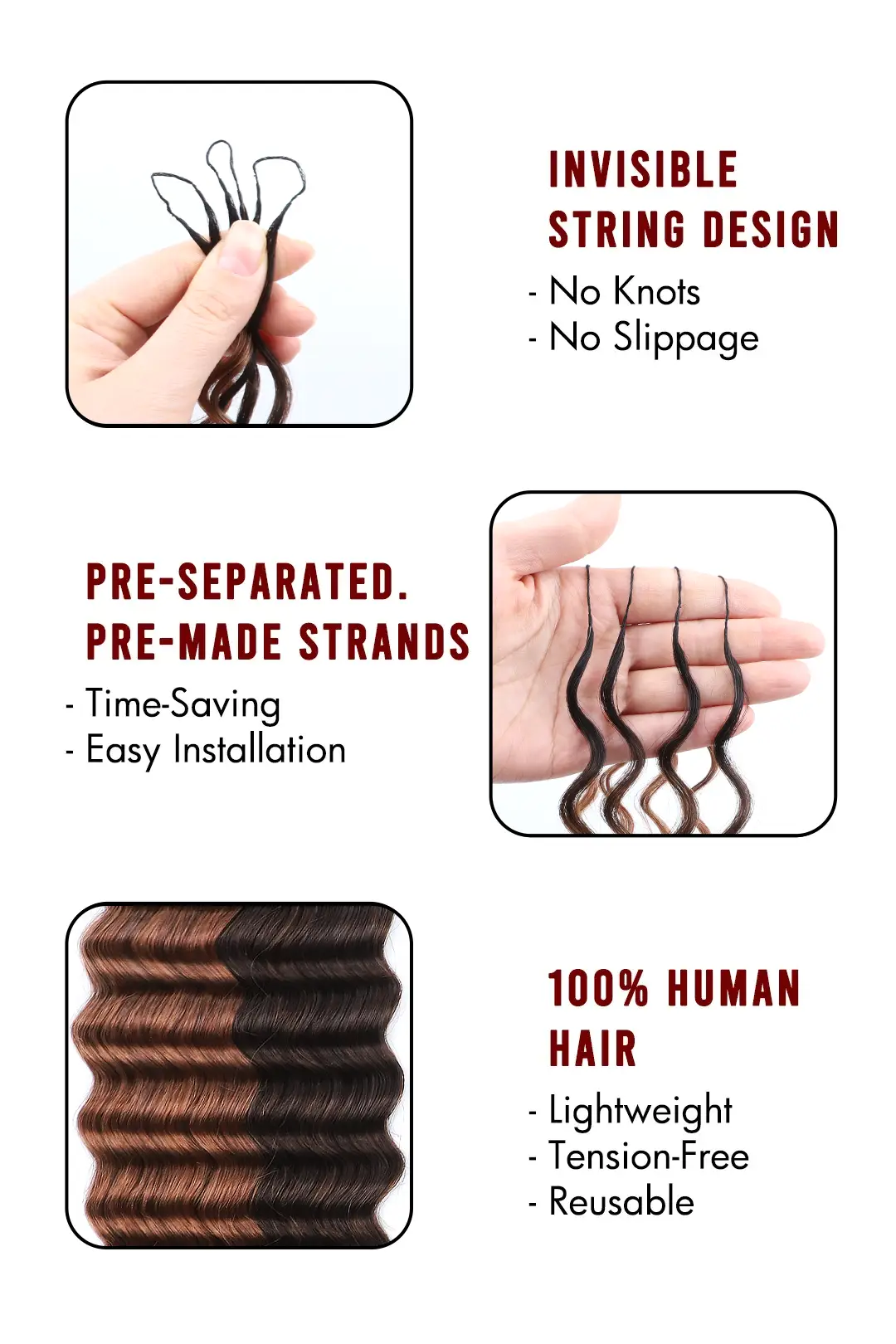 T-Natural Black Piano Color #4/30 Deep Wave Feather Crochet Hair - Image 6