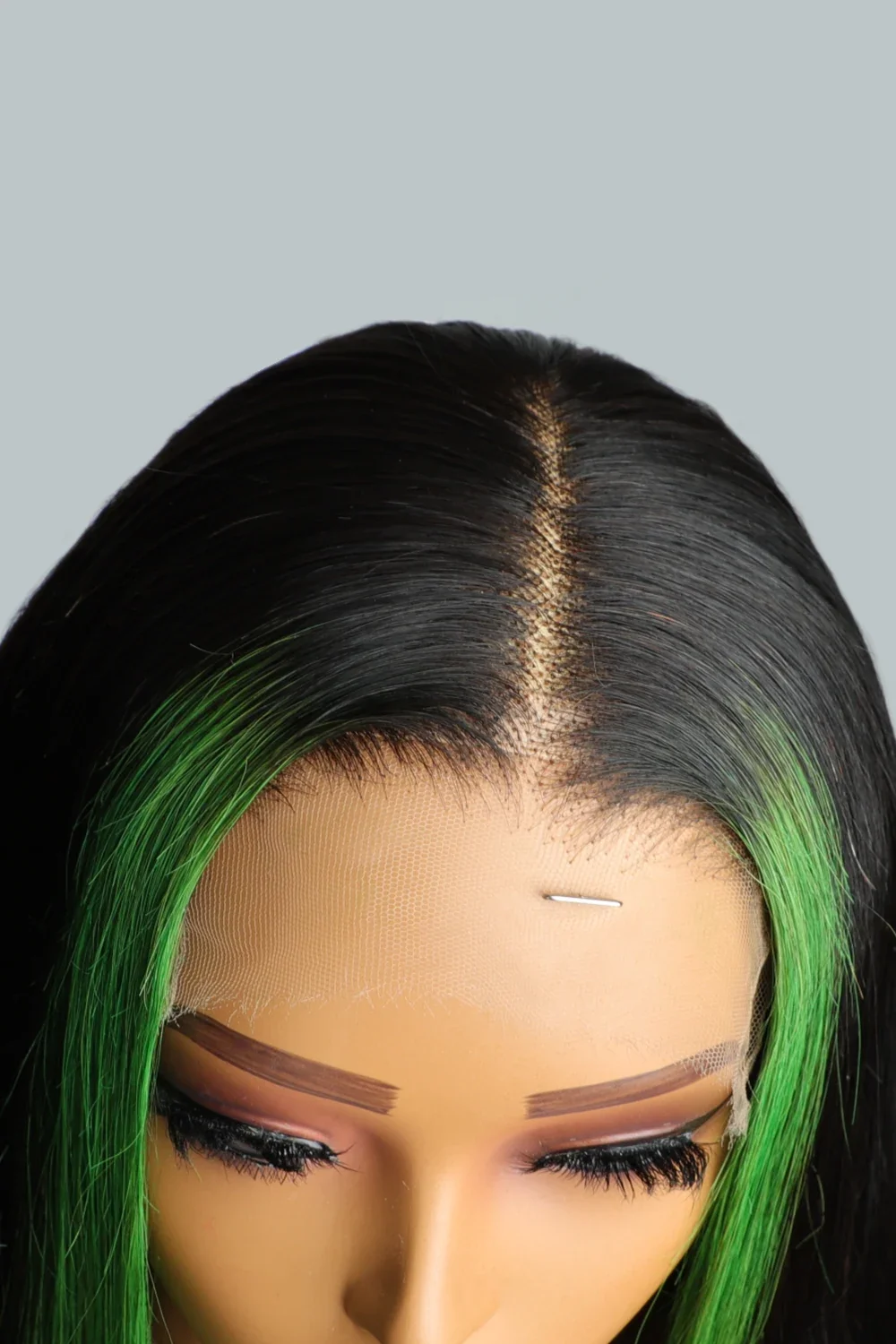 Layered Wolf Cut Green Skunk Stripe Wig Glueless HD Lace Frontal - Image 5