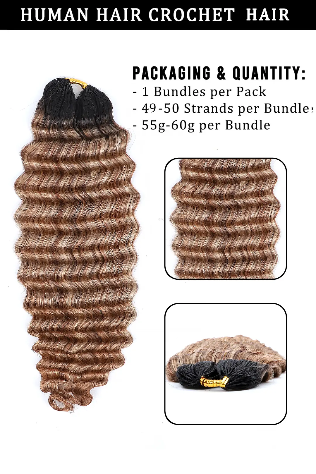 T-Natural Black Mixed 27/30/613 Deep Wave Crochet Miracle Knots Hair - Image 5