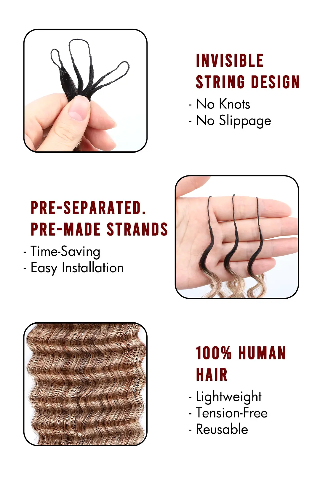 T-Natural Black Mixed 27/30/613 Deep Wave Crochet Miracle Knots Hair - Image 6