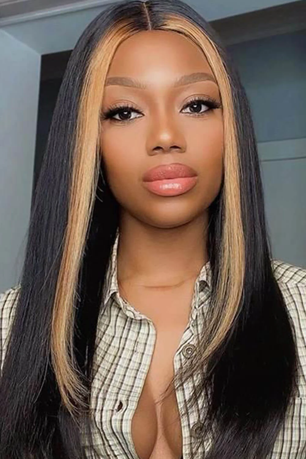 T Part Lace Wig Highlight Straight Human Hair - TP11 - Image 3