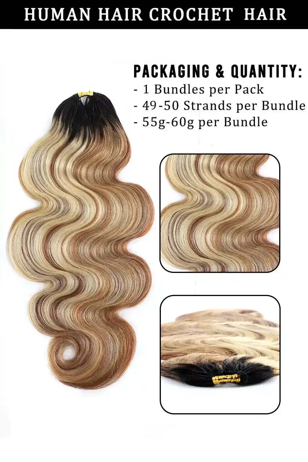 T-Natural Black Mixed 27/30/613 Body Wave Crochet for Miracle Knots - Image 5