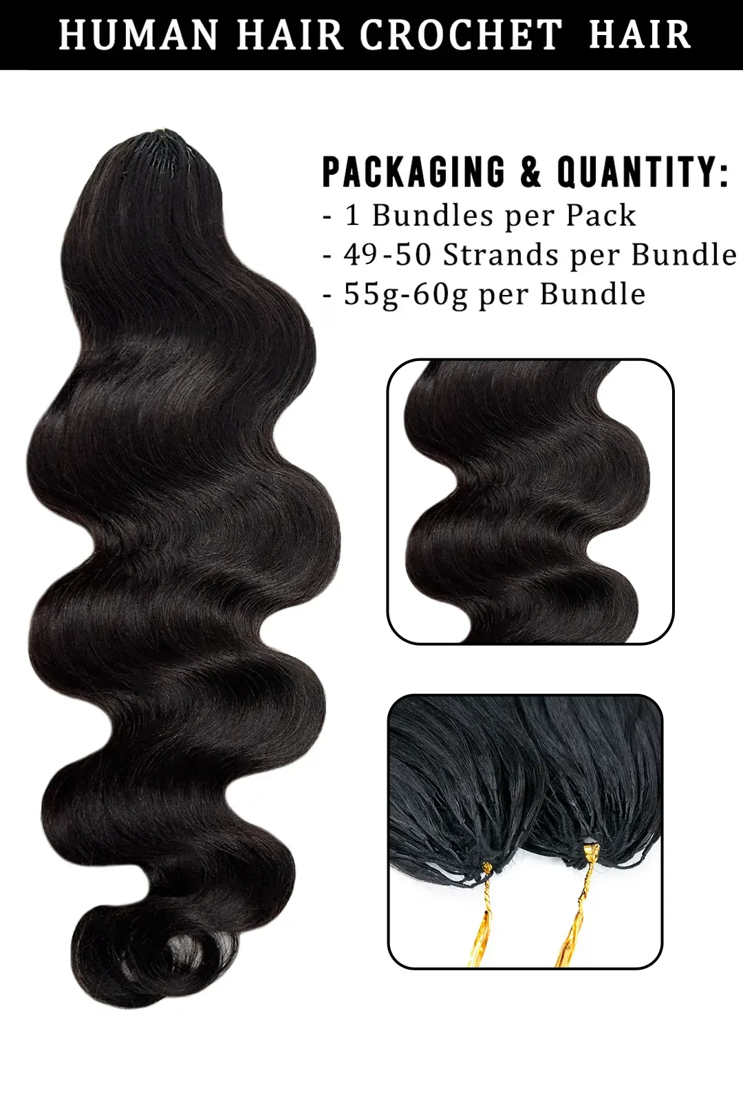 Feather Crochet Hair Extension Body Wave Human Hair FE22 - Image 7