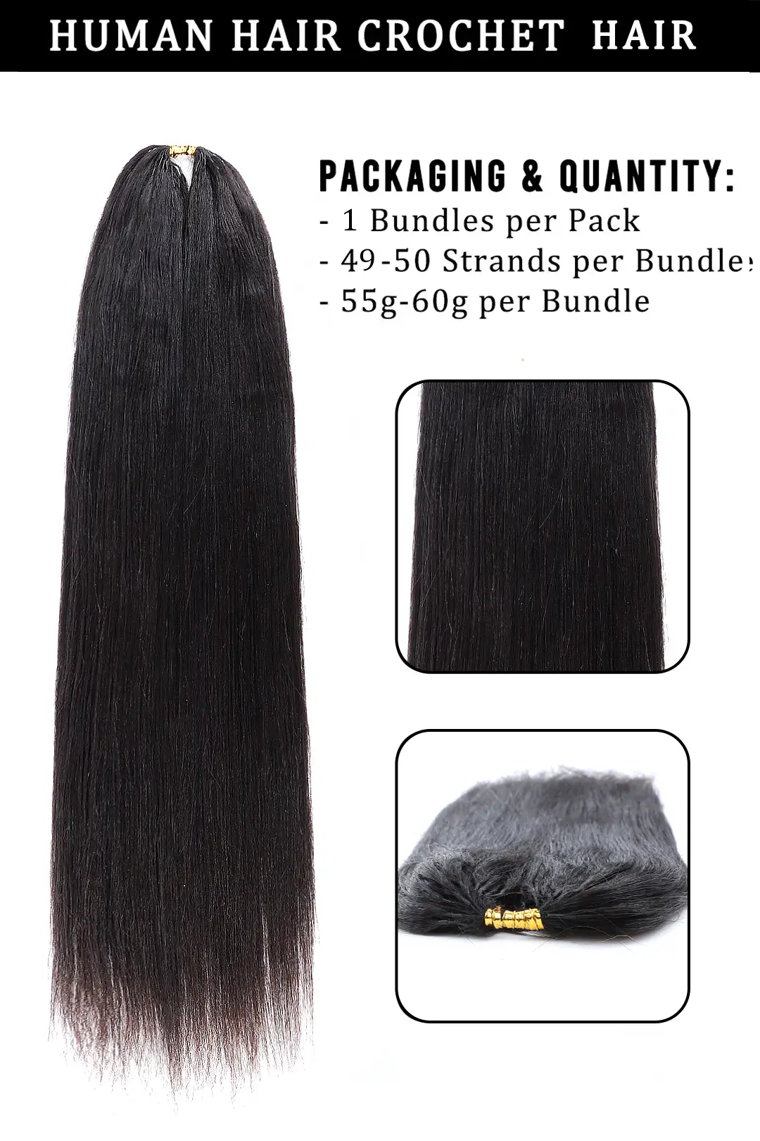 Double Drawn Light Yaki Straight Feather Crochet Hair Human Hair - Image 4