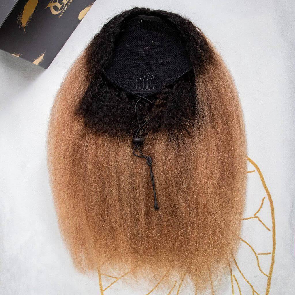 Kinky Straight Natural Mix Color Drawstring Ponytail - Image 28